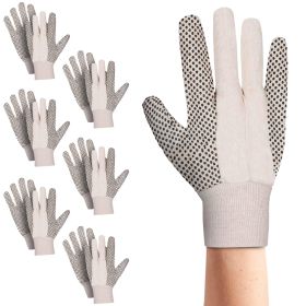 PVC Dotted Gloves 10 Inches. Pack of 12 White Canvas String Gloves. Washable Double-Sided PVC Knit Gloves 6 Pairs
