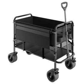 VEVOR Double Decker Wagon Collapsible, 400L Heavy Duty Folding Wagon Cart, Extended Long Garden Cart with All-Terrain Wheels, Support Up to 450lb