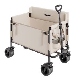 VEVOR Collapsible Folding Wagon, 550lb Load & 220L, 2 in 1 Foldable Wagon Cart Converts to Bench, Utility Wagon with Adjustable Handle