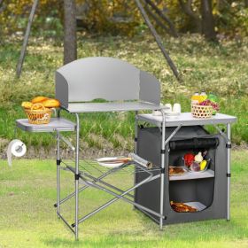 Outdoor BBQ Portable Grilling Table with Windscreen Bag (Select: with 1 Bag, Color: Gray)